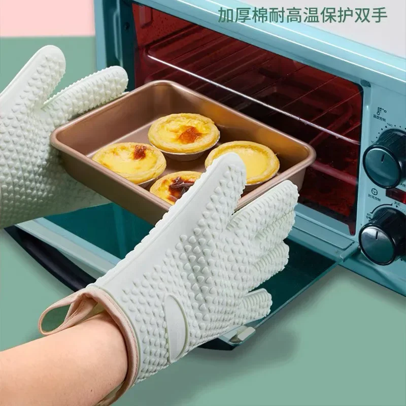 Silicone Oven Mitts Kitchen Gloves Silicone Oven Gloves Silicone Oven Protector Hand Bake Silicone Gloves Microwave Oven Baking Gloves Kitchen Anti-scald Anti-slip Silicone BBQ Oven Pot Holder