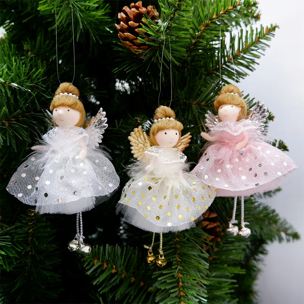 Angel Doll Toy Christmas Hanging Pendant Ornaments Decorative Crafts with Wing Home Decorations Decor Birthday Gift Kids Navidad