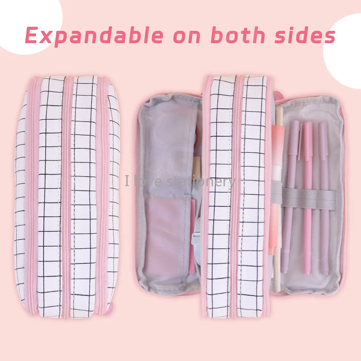 Pencil Case Large Capacity Stationary Box 3 Compartment Pen Pouch Double Side Opened Student Stationery School Supplies