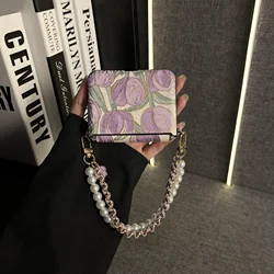 Korean Luxury Retro Blue Flower Rope Phone Case - Shockproof Back Cover for 50ultra(60Pro) (U)