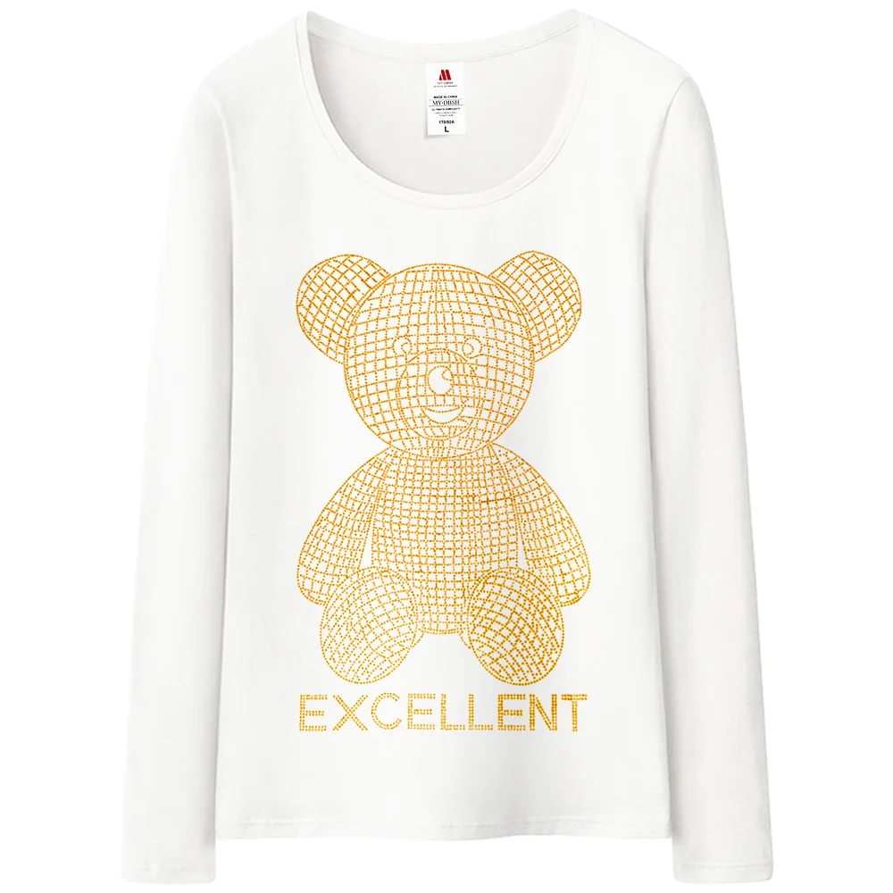 Teddy Bear Print T Shirt Long Sleeve Casual Top For Spring Fall