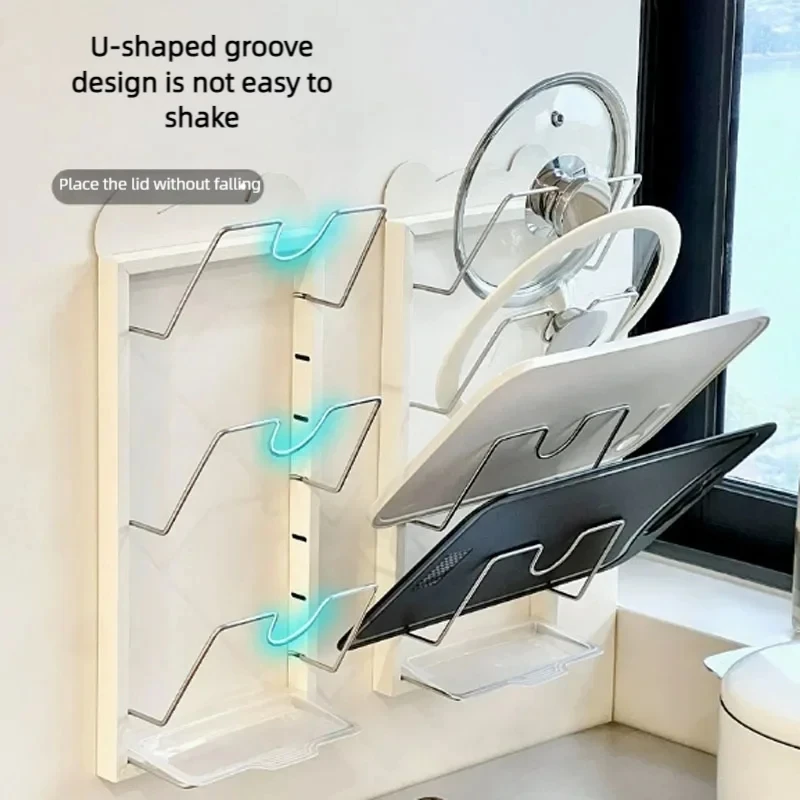 Stainless steel pot cover placement, no drilling device pot cover rack, wall mounted storage rack bracket, kitchen specific stor