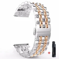 Elegant Stainless Steel Watch Strap - 20mm/22mm - Premium Metal Band - 20mm (Silver Rose Gold)