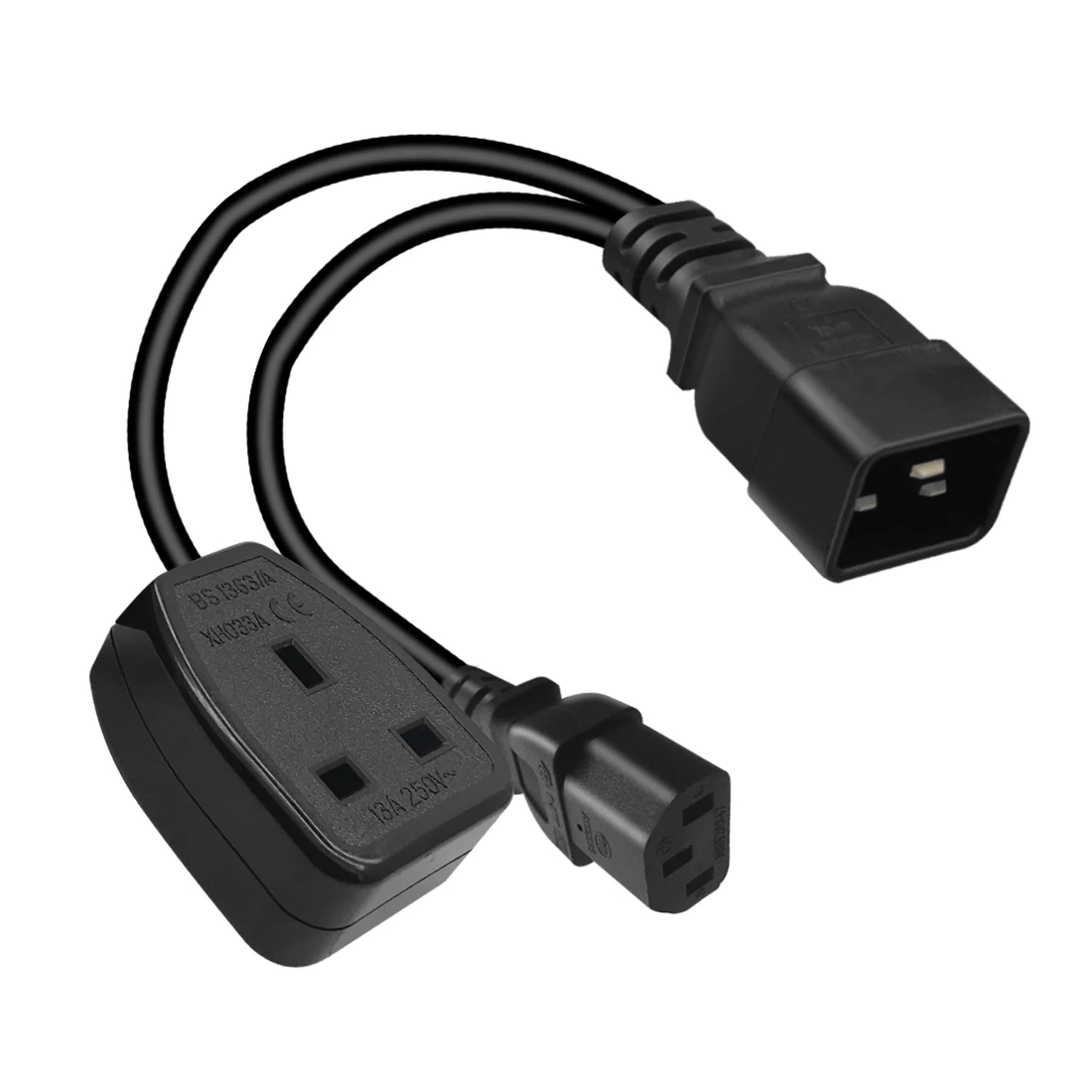 JORINDO IEC320 C20 TO UK + C13 AC power supply one to two conversion line,English standard socket/c13 to PUD/UPS C20 plug