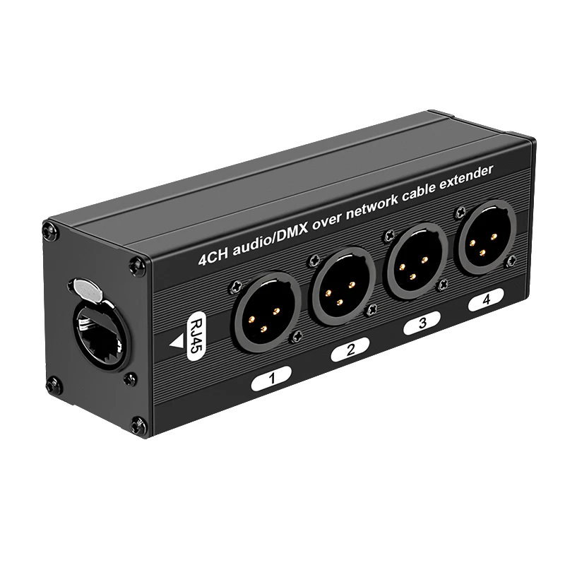 전문가용 4채널 XLR 오디오 연장기 (Cat5e/Cat6 지원), 무대 조명, 마이크, 믹서 및 음향 시스템용 DMX512
