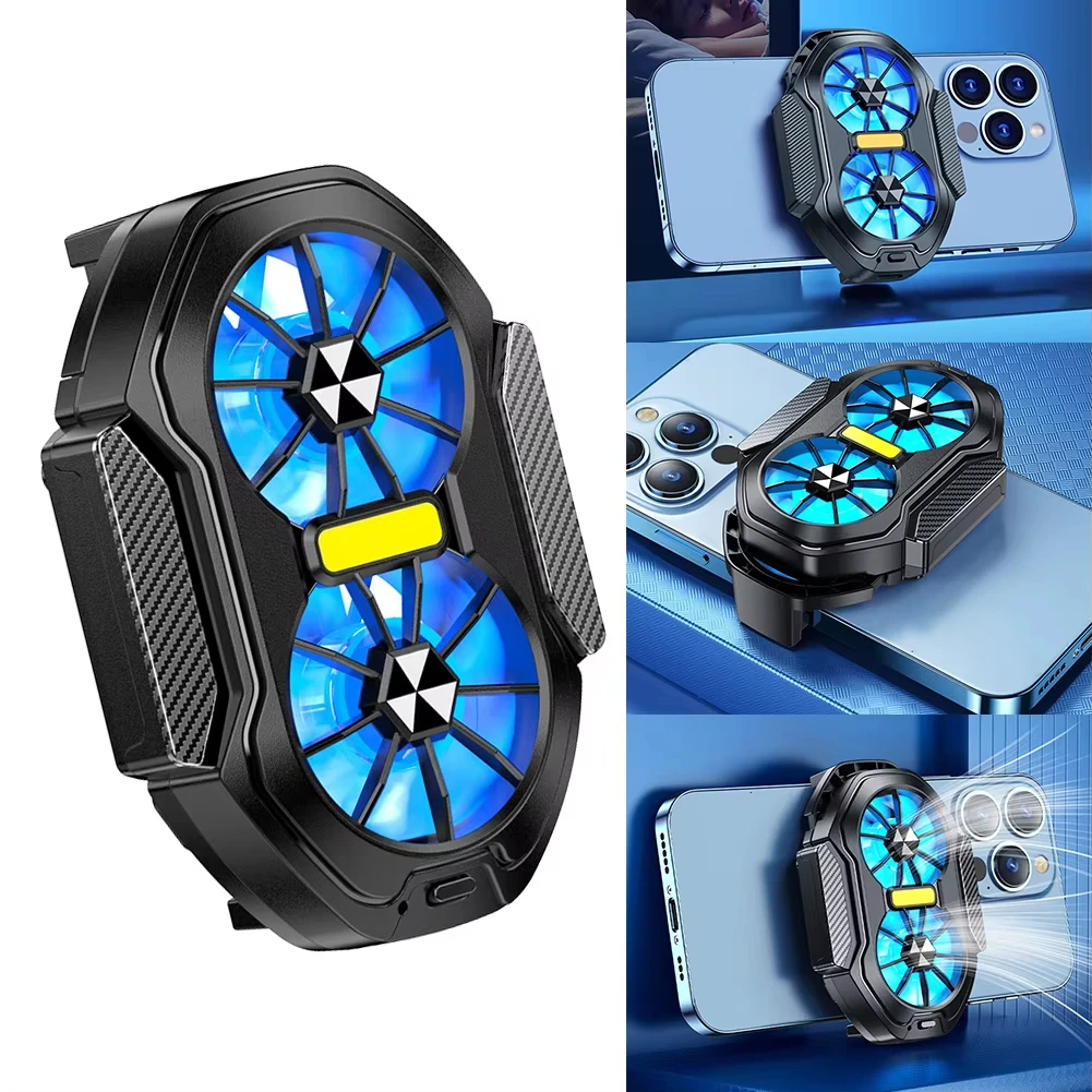 Dual Fan Mobile Phone Radiator Plug-in/Rechargeable Portable Game Heat Sink Air Cooling Type-C for Android IOS PUBG Game Cooler