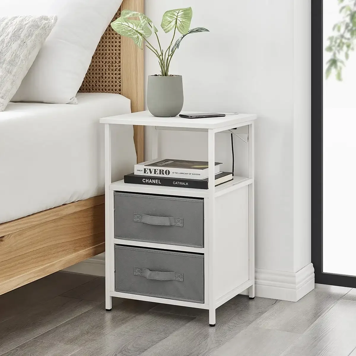 

Mainstays 2-Drawers Nightstand With USB Bedroom White, Bedside Tables, Accent Side Table for Couch, Living Room, Bedroom