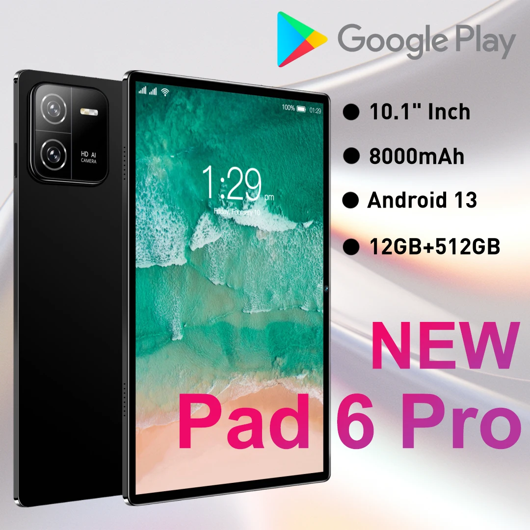 Tablette Android Pad 6 Pro, MTK6797, 10 cœurs, 12 Go + 512 Go, 8000mAh, WiFi, Bluetooth, réseau, tablette d\'origine, version globale