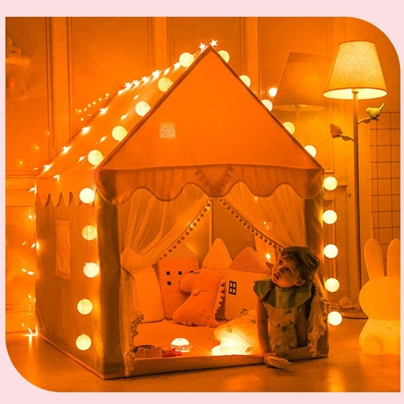 Large Kids Tents Tipi Baby Play House 1.35M Wigwam Folding Girls Pink Princess Castle Child Room Decor