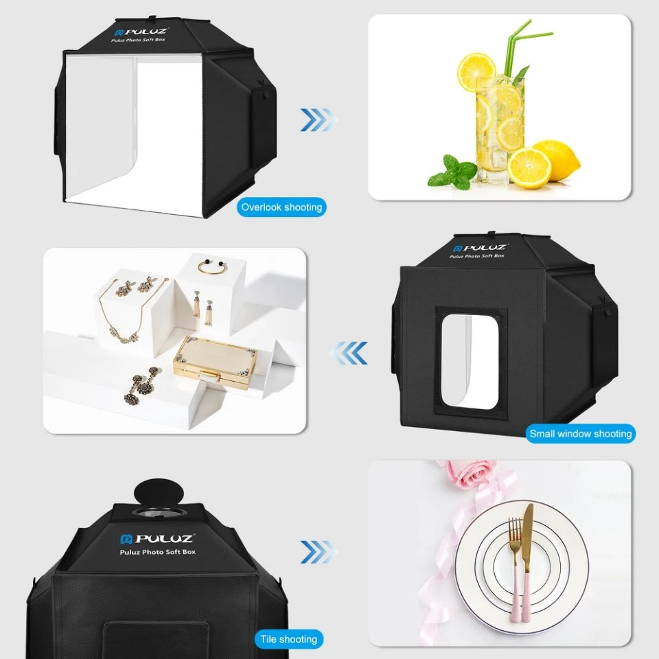 PULUZ Portable Photo Studio Light Box,40CM/15.8'' Photography Lightbox Dimmable Shooting Tent Soft Box Kit With 4 Color Backdrop