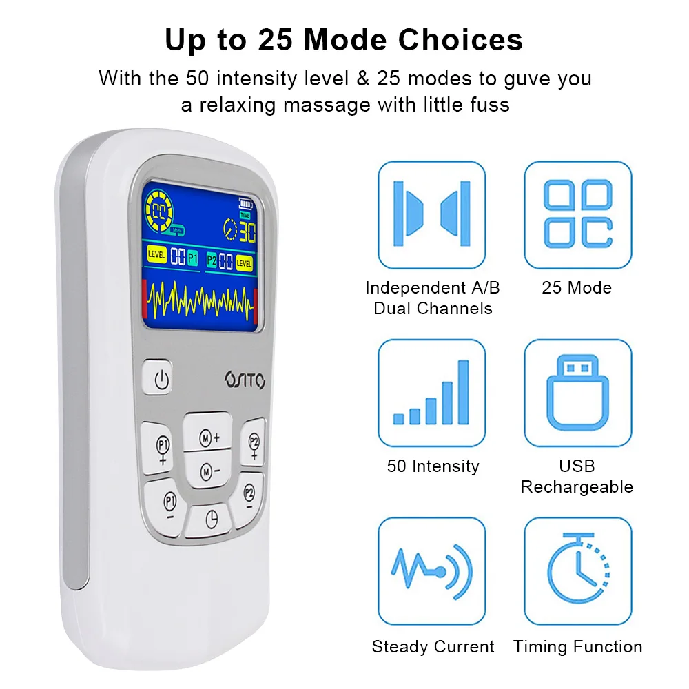 25 Modes EMS Electric Muscle Stimulator Tens Unit Machine Physiotherapy