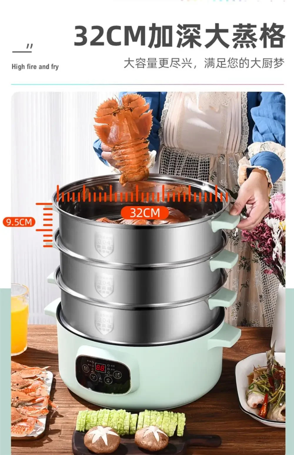 Description Picture 5 of item220V German Zdzsh Electric Food Steamers with 304 Stainless Steel Steam Pots and Timer, Perfect for Healthy Cooking