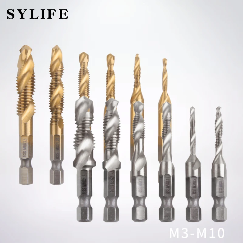 

6Pcs Metric Thread Tap Drill Bit Set Hex Shank Titanium Plated HSS Screw Compound Tap Screw Machine M3 M4 M5 M6 M8 M10 Hand Tool