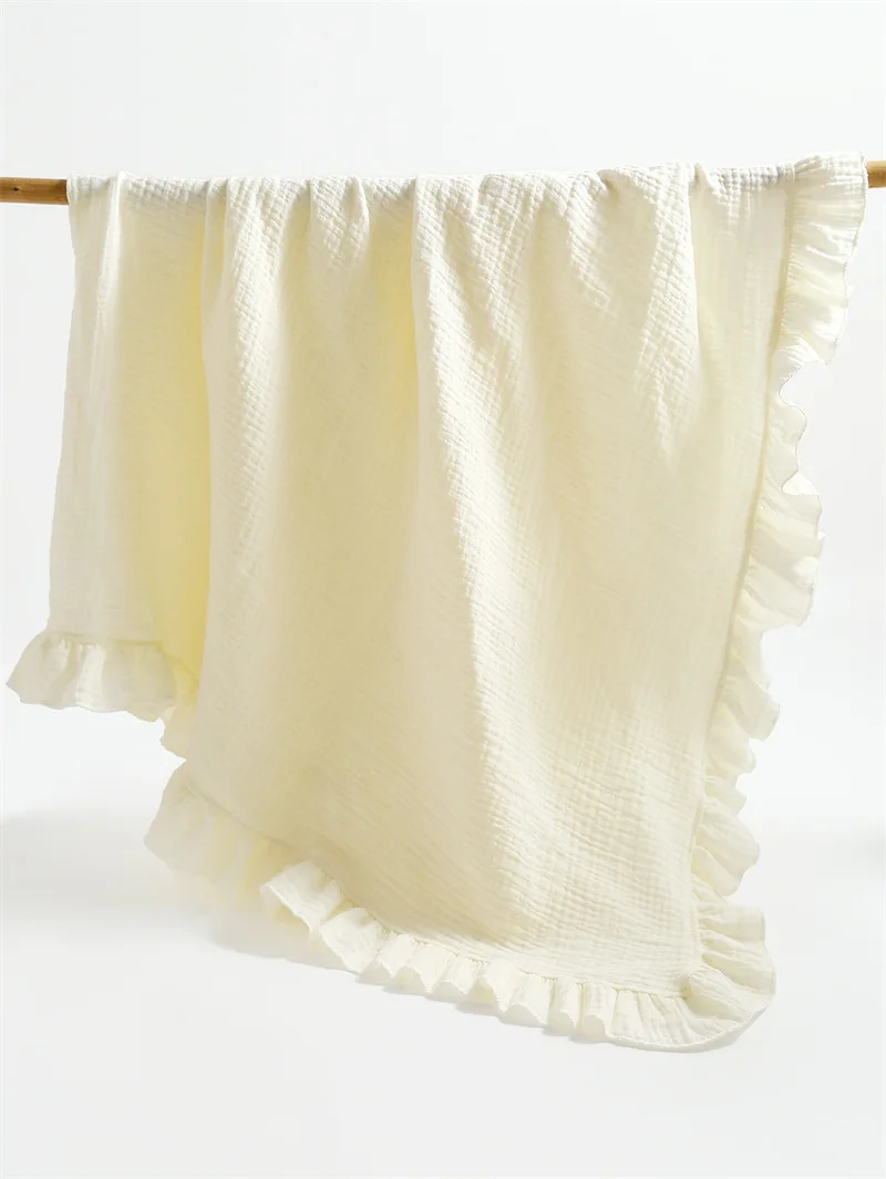 New baby solid colored gauze blanket, children's blanket, folded edge, baby bath towel, scarf, blanket, slim, breathable 3