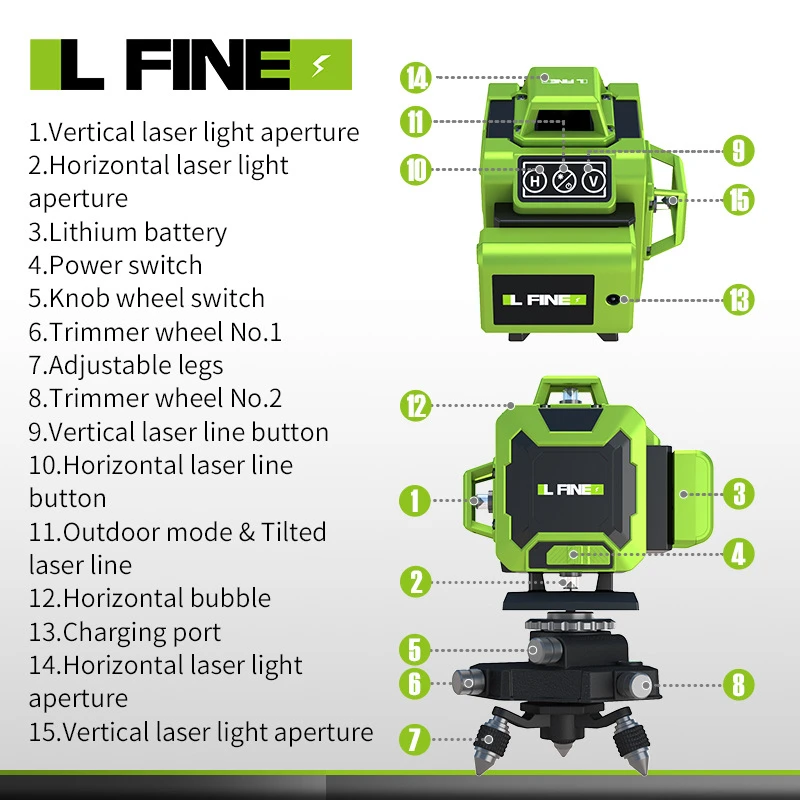 Xiaomi Lfine 4D 16 Lines 360&deg;Self-leveling Laser Levels Tripod Suitcase Horizontal Vertical Professional Laser Level Tool laser level