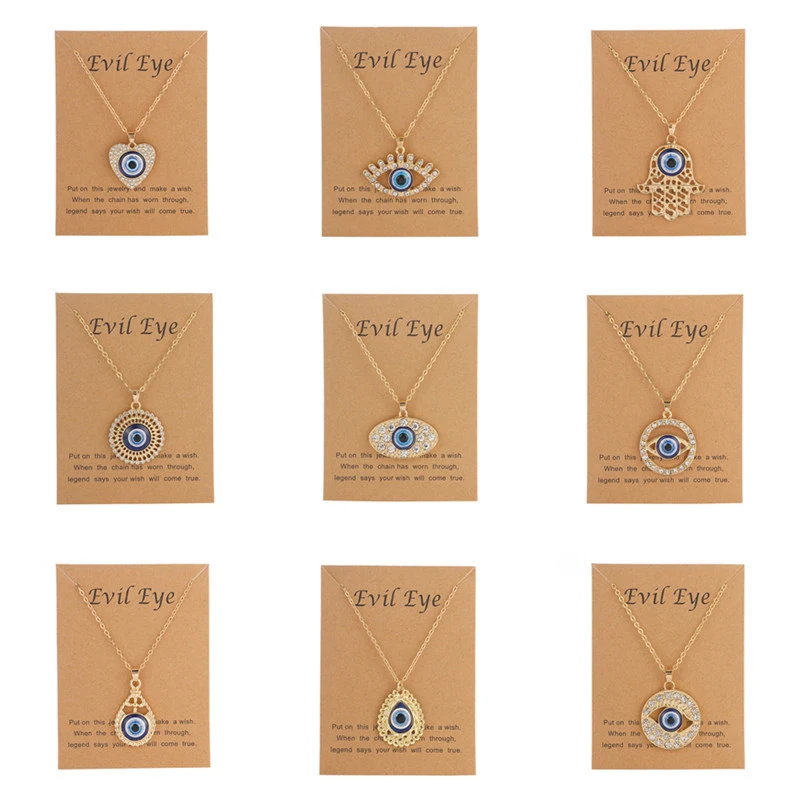 

Fashion Evil Eye Pendant Necklaces for Women Fatima Hand Heart Star Snowflake Turkish Blue Eye Necklace Jewelry Accessories