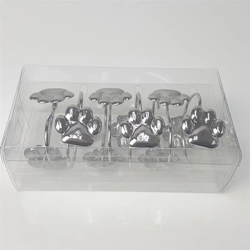 12Pcs Curtain Hooks Bear Paw Cute Shower Curtain Hooks Bathroom Hangers Polished Stainless Steel Accessories