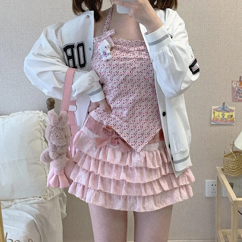 Xingqing Kawaii Lolita Cake Skirt Girls Harajuku High Waist Ruffle Layered Skirts y2k Aesthetic Women Fairycore Skirt Streetwear 5
