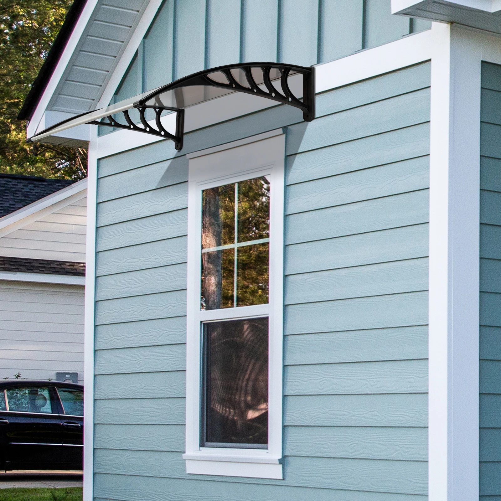 100 X 96cm Household Application Door & Window Rain Cover Eaves Brown Board & Black Holder Rain Cover