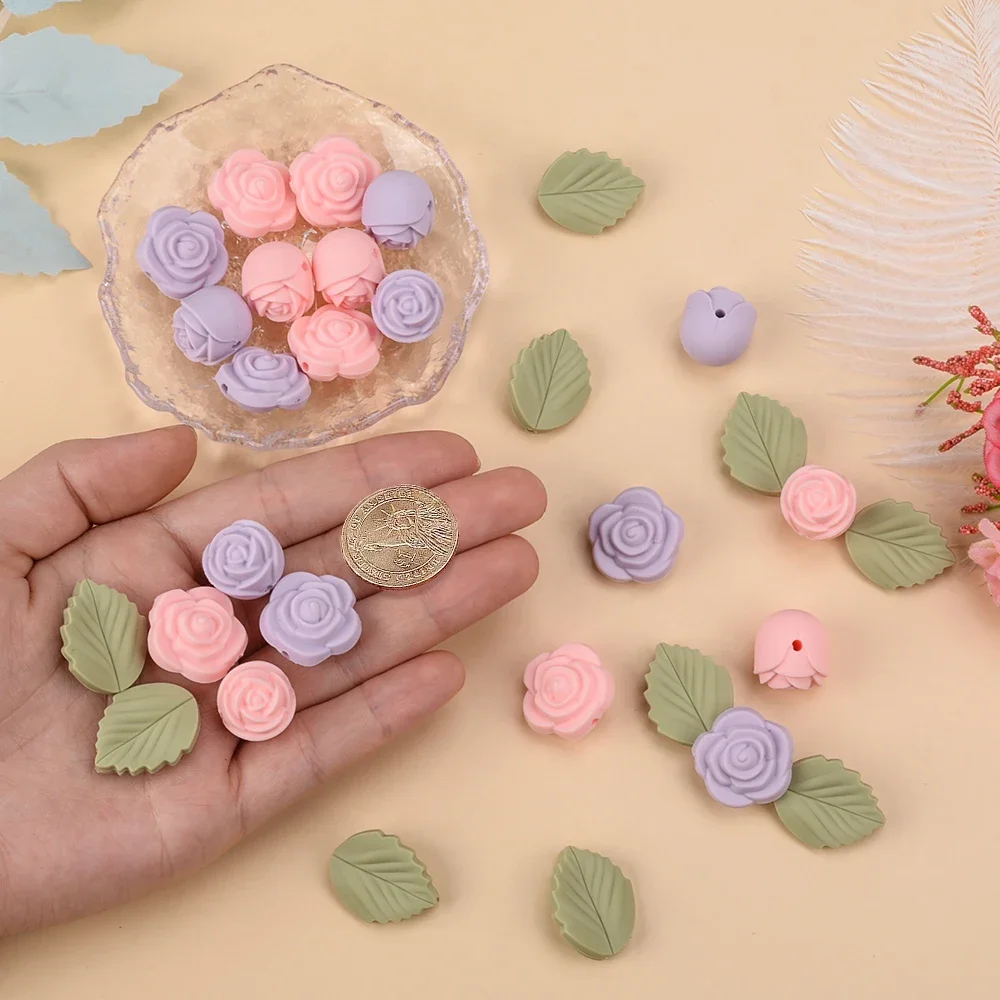 LOFCA 30Pcs Rose Silicone Beads Flower Focal Bead BPA Free Baby Teething Bead DIY Accessories For Pacifier Chain Jewelry Making 4