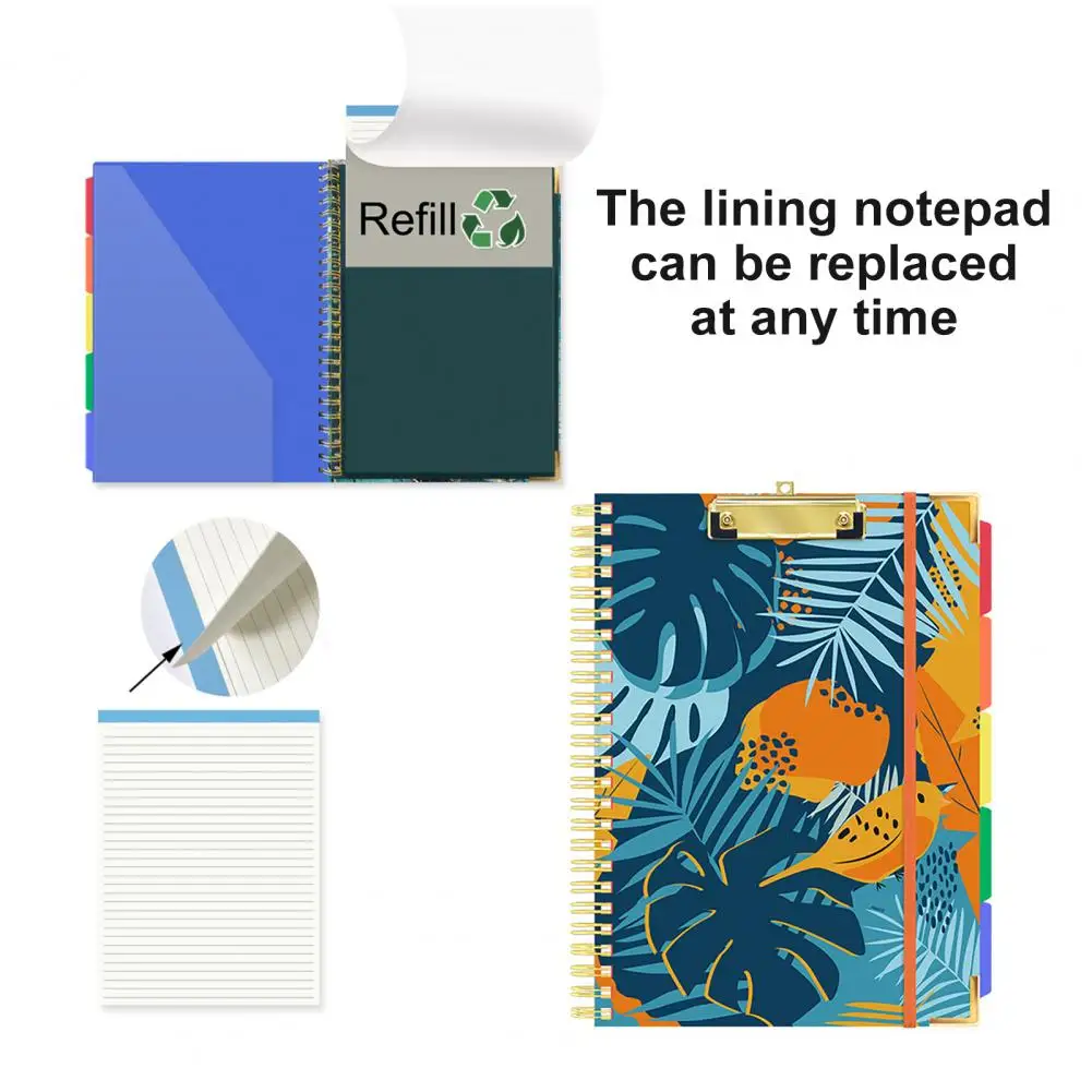 Clipboard Folio with Colorful Label Index Waterproof Clipboard Folder Colorful Label Index Spiral Document File Folder