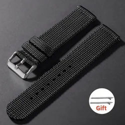Versatile Quick Release Canvas Watch Straps - Premium Nylon Bands - 22mm (Black)