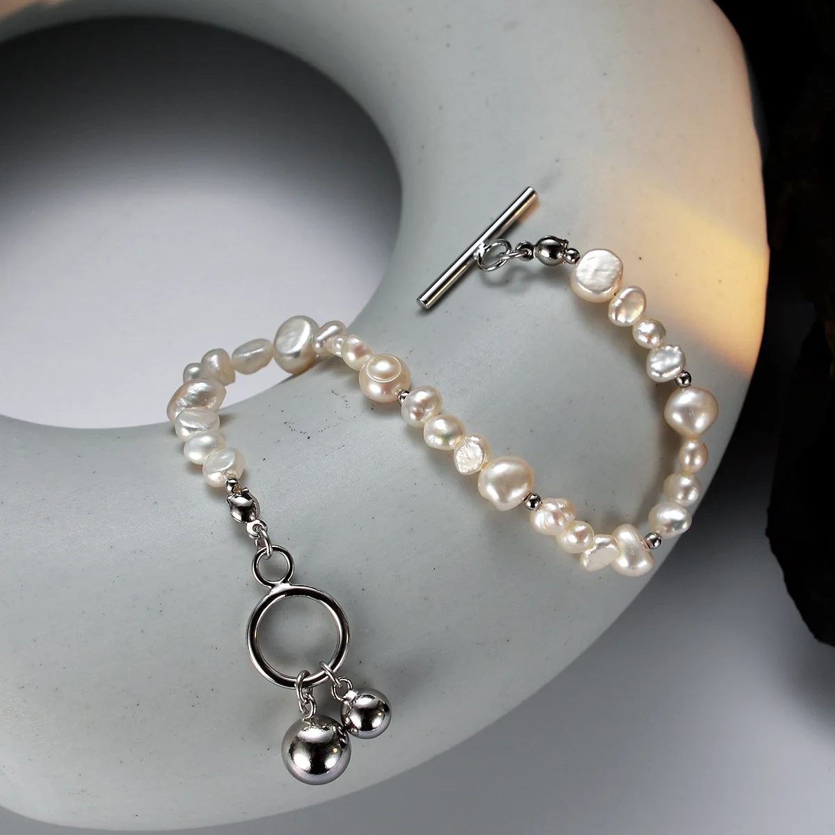 

Pure 925 Sterling Silver Natural Freshwater Pearl Ball Bracelet Women Jewelry S925 Chic Gown Sweet Japan South Korea Fashion