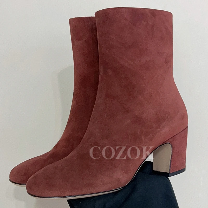 

High-end Winter Ankle Boots New Appear Thin Height Increasing Ladies Short Boots Kid Suede Upper Round Head Female Pumps