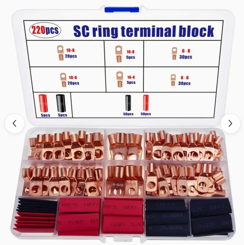 60/100/130pcs ทองแดงขั้วต่อ,AWG 4 6 8 10 12 แหวน LUG ชุดท่อหด 50 แบตเตอรี่ CABLE Lugs หด 1