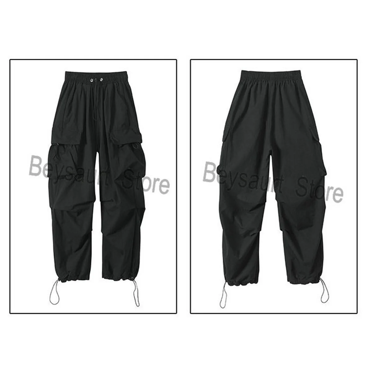 Streetwear 2024 Spring Harem Casual Pants Men Elastic Waist Solid Color Cargo Pants Multi Pocket Loose Baggy Pants For Women 5