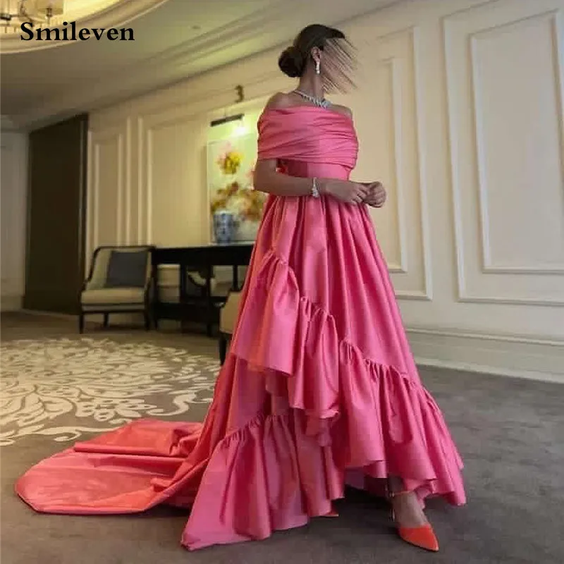 

Smileven Hot Pink Saudi Arabia Evening Dresses A Line Pleats Party Gowns Robe De Soirée Strapless Prom Dress 2023