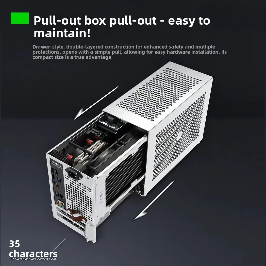 B5 ITX 알루미늄 합금 컴퓨터 케이스, ITX 메인보드 지원, SFX 전원 공급 장치, 240mm 수냉식, 풀아웃 섀시 디자인