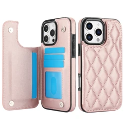 Elegant Card Slot Flip Leather Wallet Case with Double Button Closure - iPhone 15 (Rose gold)