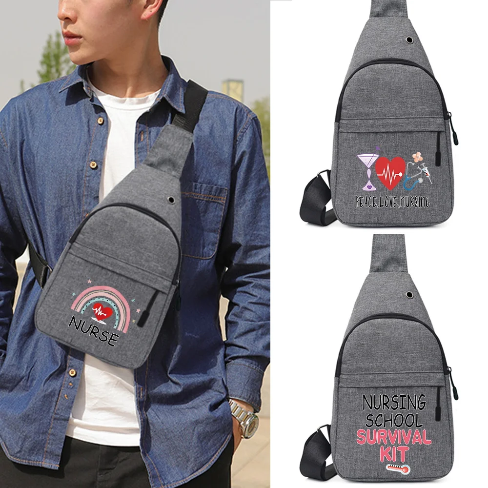 

Men Chest Bags New Casual Waist Bags Charging Earphones Cable Hole Crossbody Bags Nurse Series Canvas Sling Shoulder Waist Packs