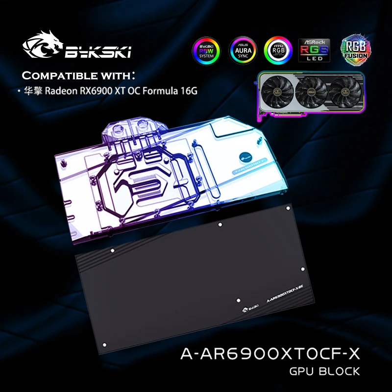 Bykski A-Ar6900Xtocf-X, Blocco Acqua Gpu Per Radiatore Scheda Grafica Asrock Radeon 6900Xt Oc Formula 16G, Radiatore Acqua Vga 12V/5V Rgb