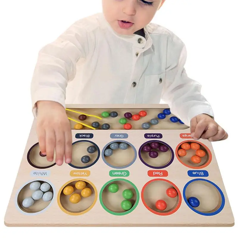 

Montessori Board Toys Color Sorting Ball Game Counting Matching Game Bead Clip Teaching Aid Toy Colorful Early Educational