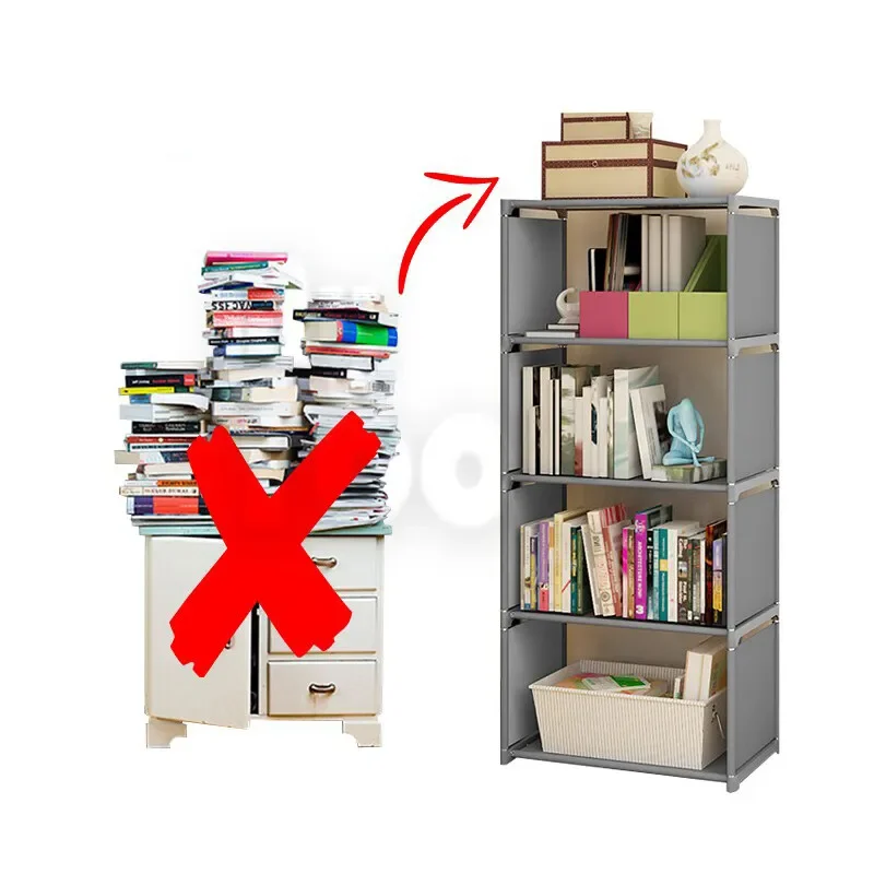 Description Picture 5 of item5 Tier Simple Bookshelf Easy Assembly Bookcase DIY Nonwoven Corner Sundries Can Be Moved Bookcase Creative Organizer Debris Rack