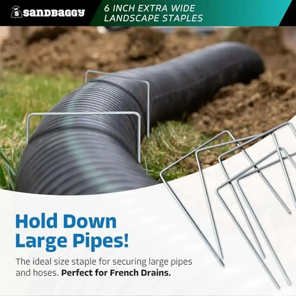 6" Wide Extra Heavy Duty Galvanized Steel Landscape Staples Ground Cover Erosion Control 300 Pack Hold Down Pipes & Fabric