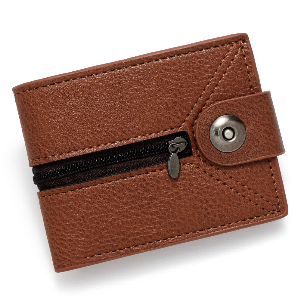 Men's Bifold Magnetic Wallet with Zippered Coin Pouch and Multiple Card Slots