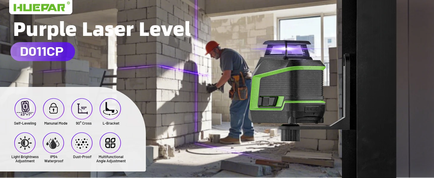 Purple Laser Level Horizontal Vertical Self-Leveling Cross Lines Laser Tool With