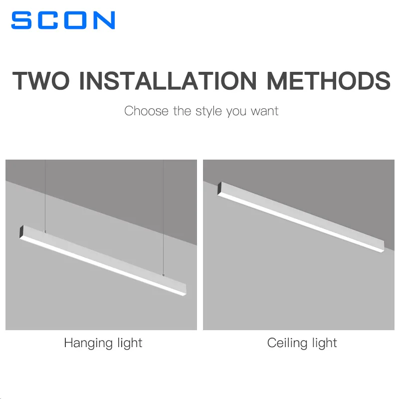SCON 현대 선형 펜던트 조명 미니멀리스트 LED 긴 스트립 조명 식탁 사무실 룸 코드 매달려 램프 광택