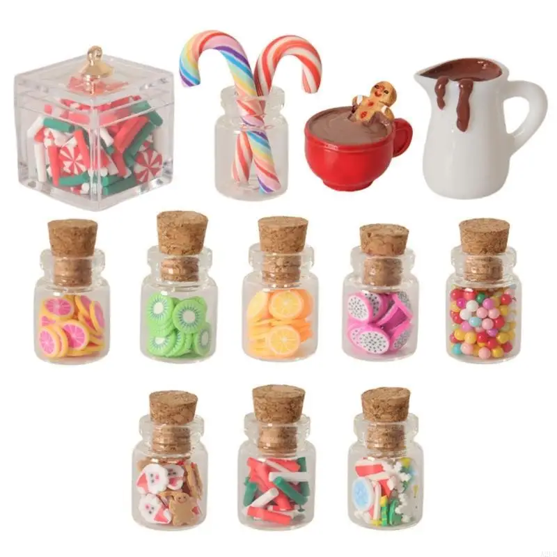 12 stücke Miniatur Weihnachten Süßigkeiten Flaschen Set 1/12 Puppenhaus Zubehör Mit Bunten Scheiben Handwerk Modell Szene A2UB – Detail 9