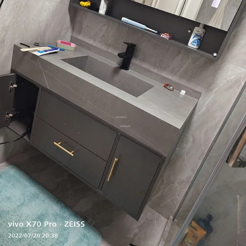 Modern Luxury Smart Bathroom Furniture Cabinets Combination Washbasin Household Design Bathroom Storage Cabinets Slate Cabinet