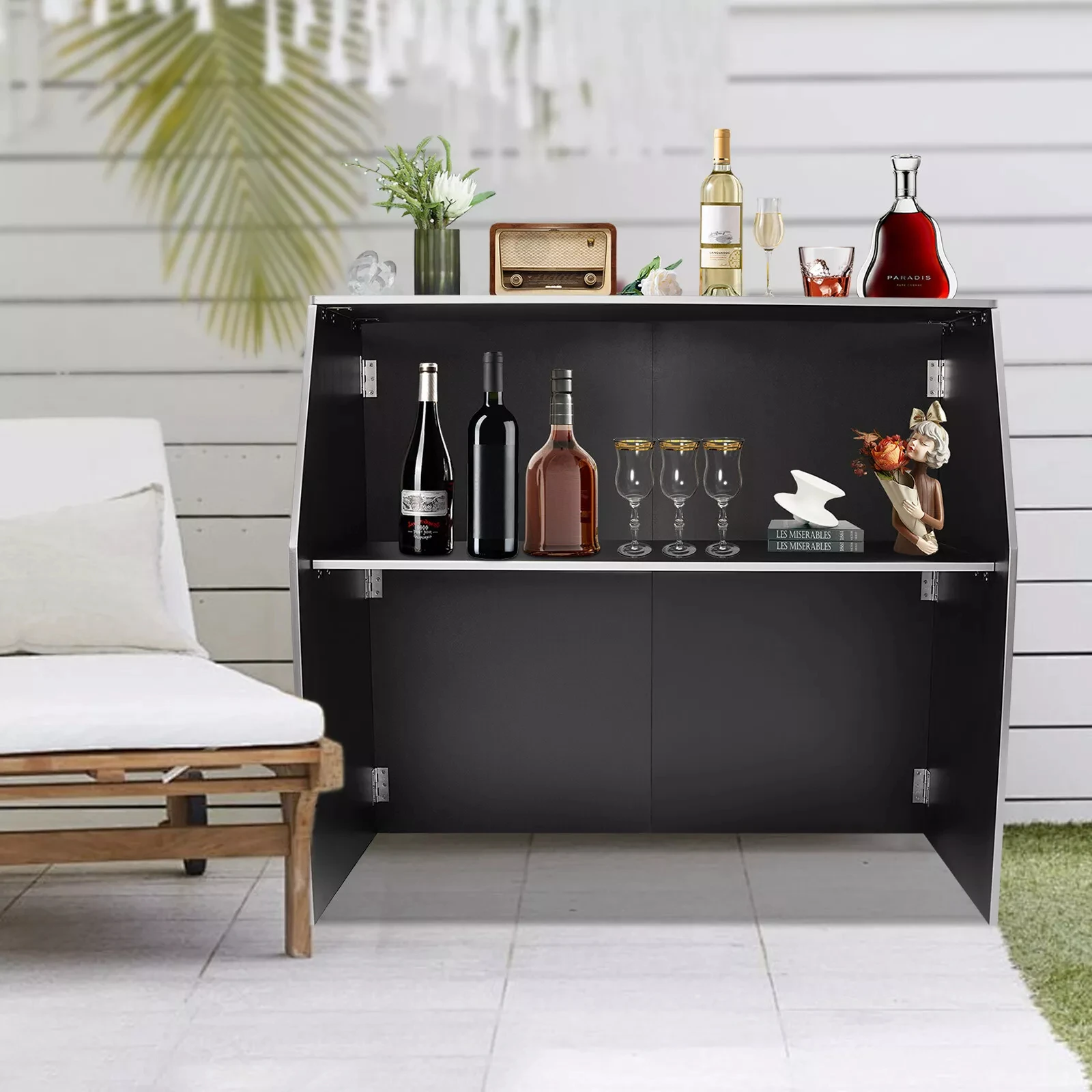 Foldable Portable Bar Cabinet - Rectangular Freestanding Event Bar 3