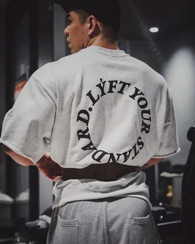 Muscle Fitness Short Sleeve Men T Shirt Tops Cotton Basketball Training Tees Clothes Versatile Loose Half Sleeve Sports T-shirt 1