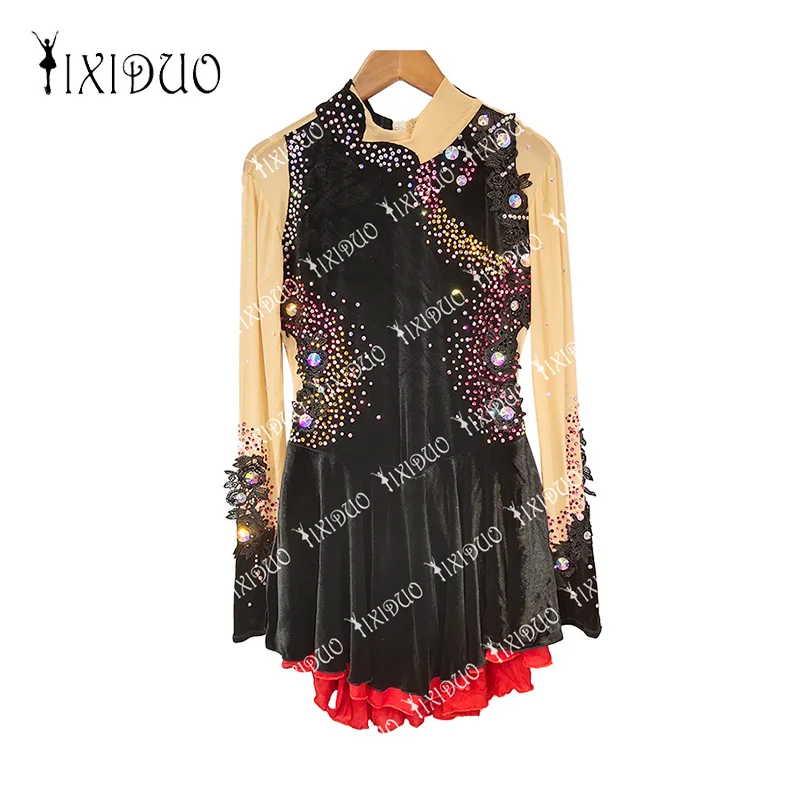 BlackVelvetFigureSkatingDressWomensGirlsIceSkatingDress
