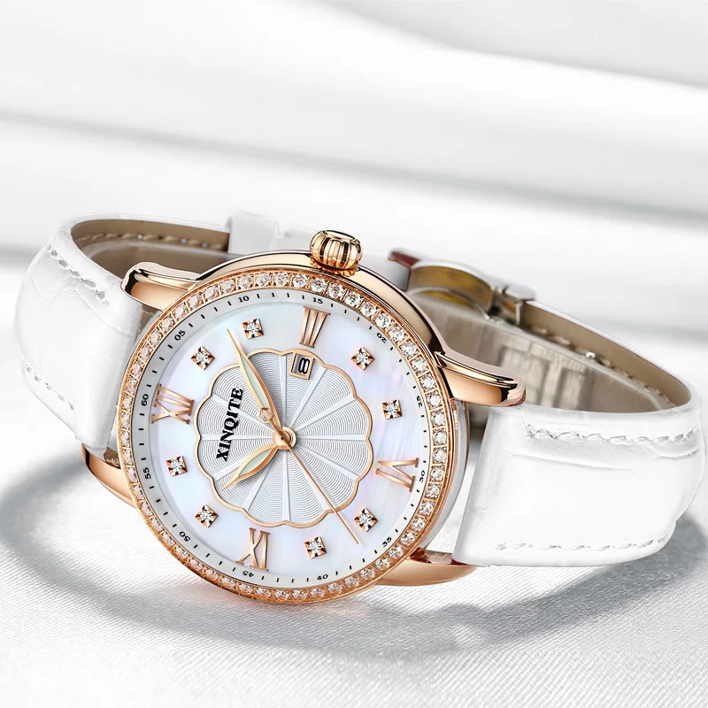 Dress Quartz Women Watch Luxury Stainless Steel Rose Gold Case Diamond Girls Watches White Ceramic Strap Elegent Lady Watch