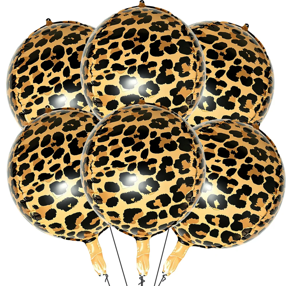 22-Zoll 4D Runder Ballon, Schwarzer Leopardenmuster Aluminiumfolienballon, Geeignet für Geburtstagsfeiern, Tarnungsdekoration, Dschungel