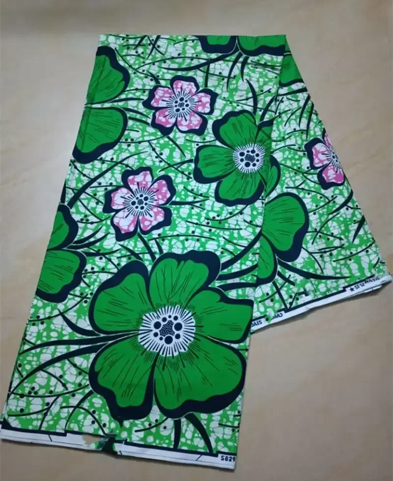2022 Green Ankara African Wax Prints 100% cottonr Fabric Binta Real Wax High Quality 6 yard African Fabric for Party Dress 2