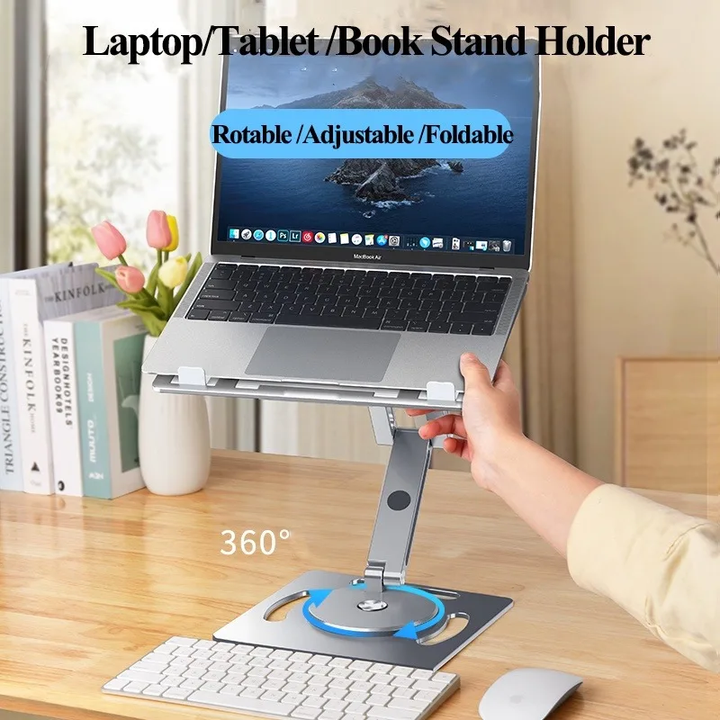 Eary Aluminium Laptop Tablet Stand With 360° Rotatable Height Angle Adjustment Metal Base Foldable Multifunctional Book Bracket